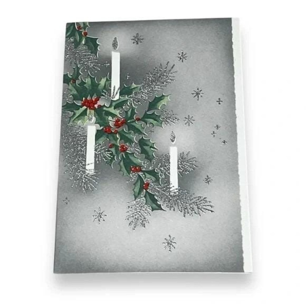 N by Norcross Silver Glittery Candles Vintage Christmas Card DBX